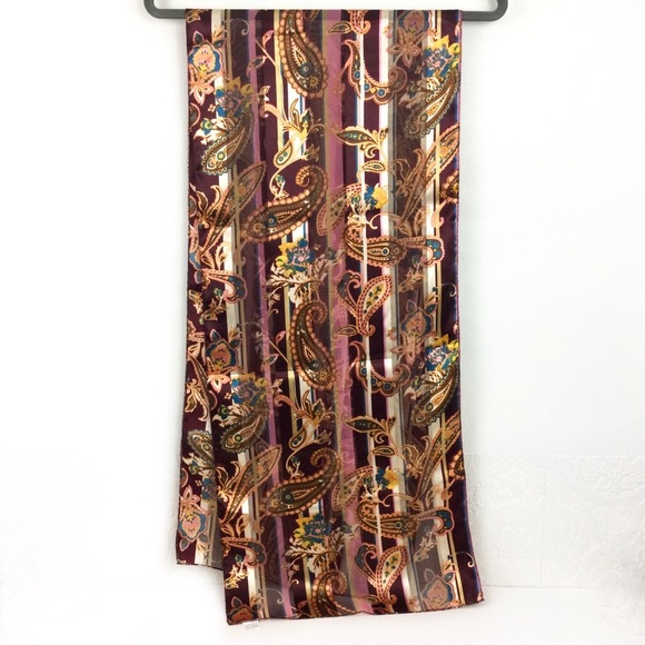 Vintage paisley 60” long rectangular scarf sheer stripes Korea - Picture 2 of 8